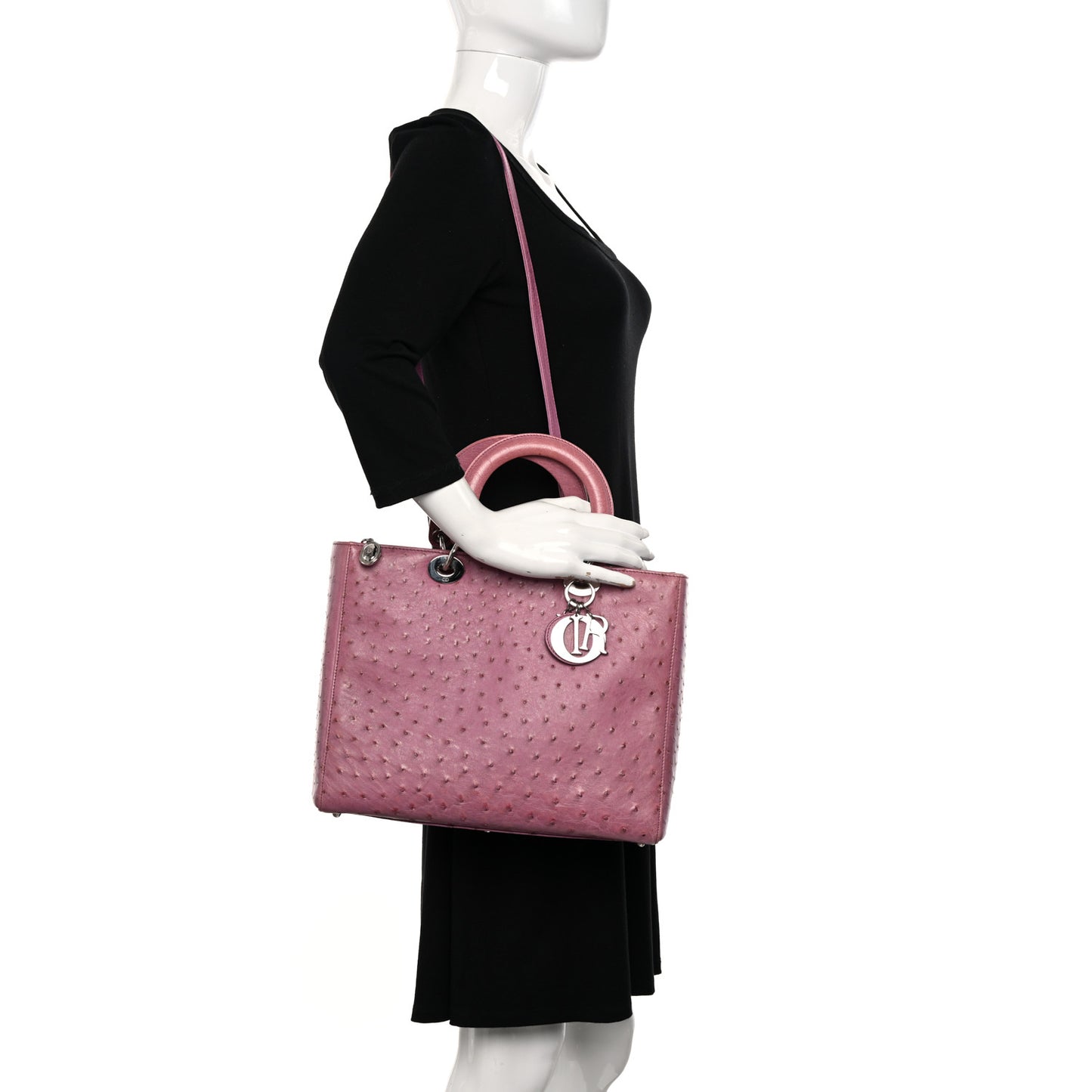 Ostrich Large Lady Dior Pink