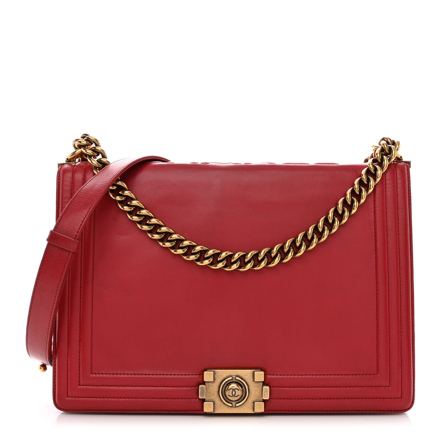 Glazed Calfskin Large Boy Flap Red