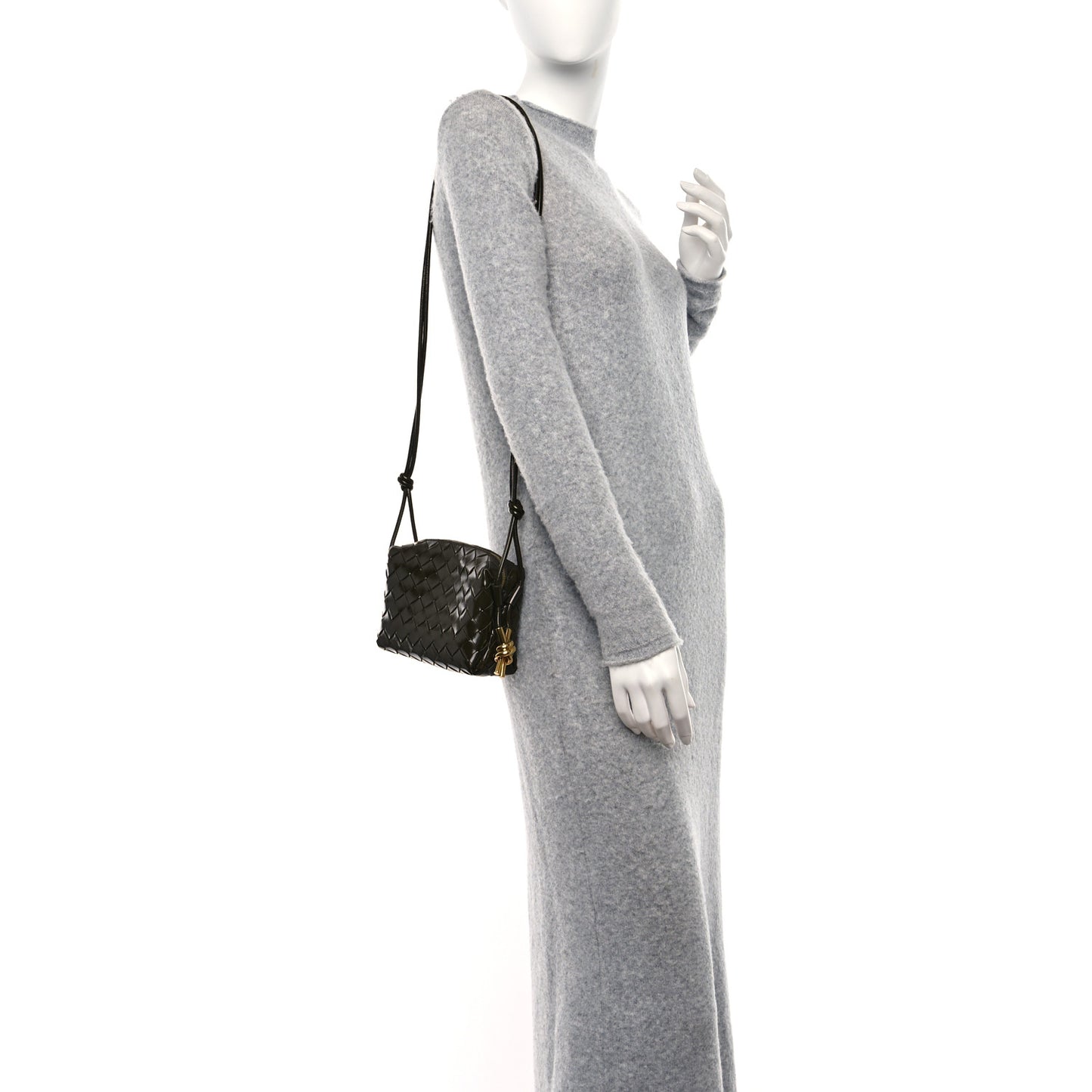Polished Nappa Intrecciato Knot Mini Loop Camera Bag Kaki