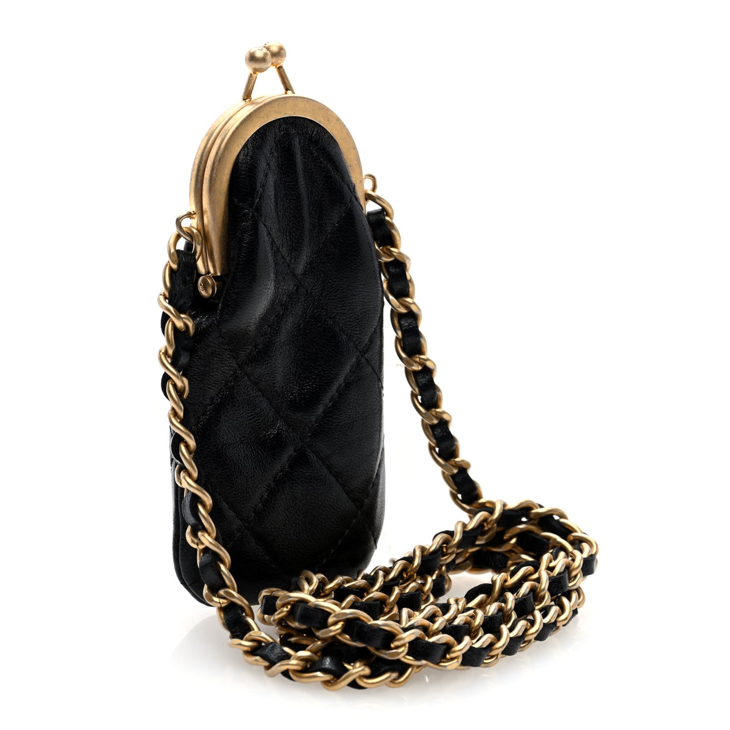 Lambskin Quilted Lipstick Case On Chain Black