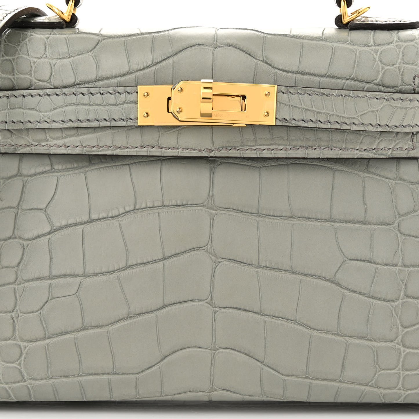 Matte Alligator Mini Kelly Sellier 20 Gris Ciment