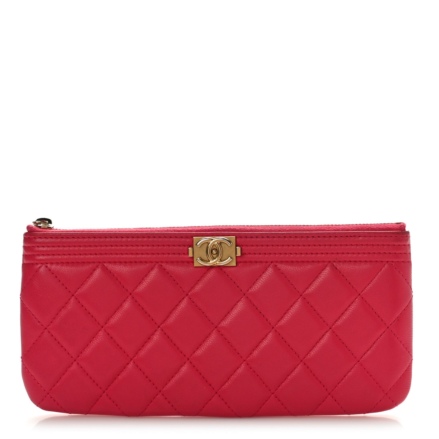 Lambskin Quilted Small Boy Zipped Pouch Red