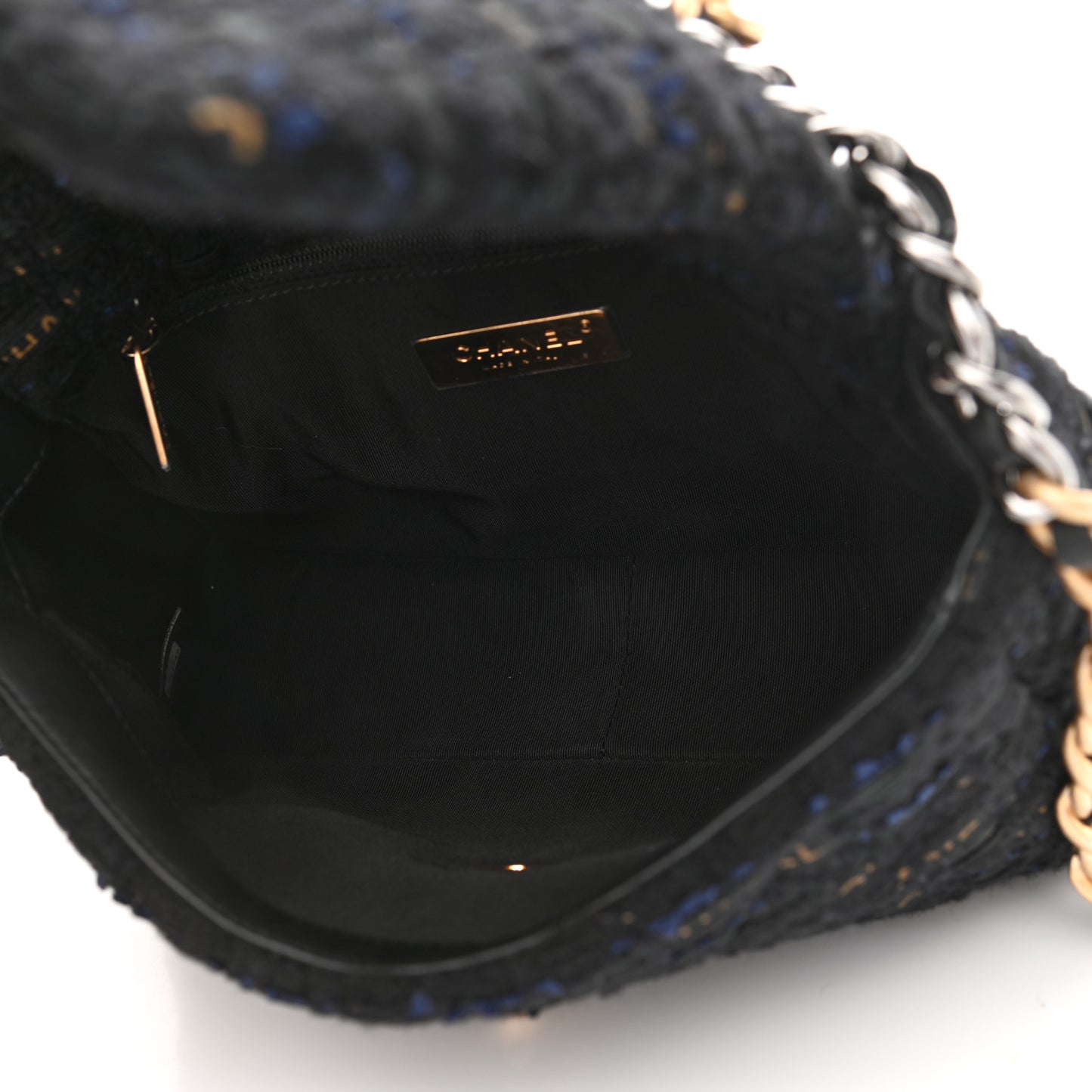 Tweed Quilted Medium Chanel 19 Flap Black Navy Gold