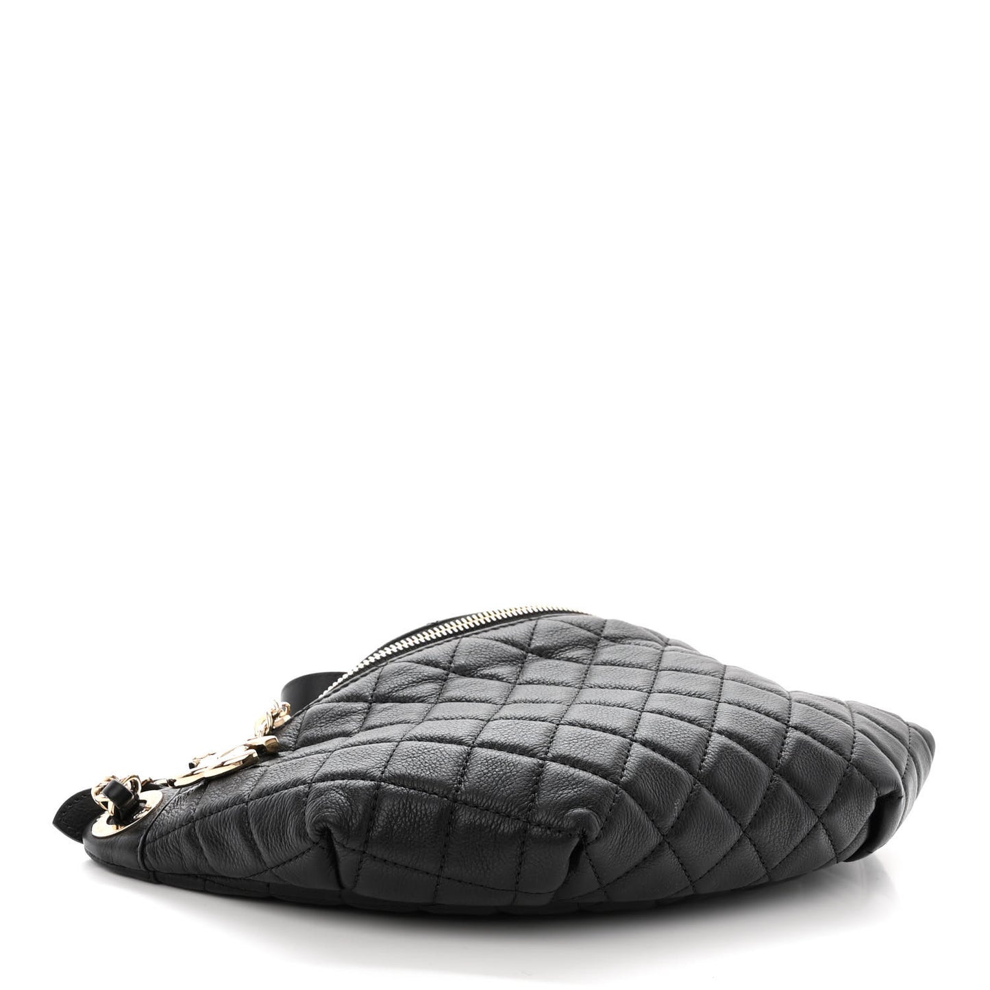 Calfskin Quilted Banane Waist Bag Fanny Pack Black