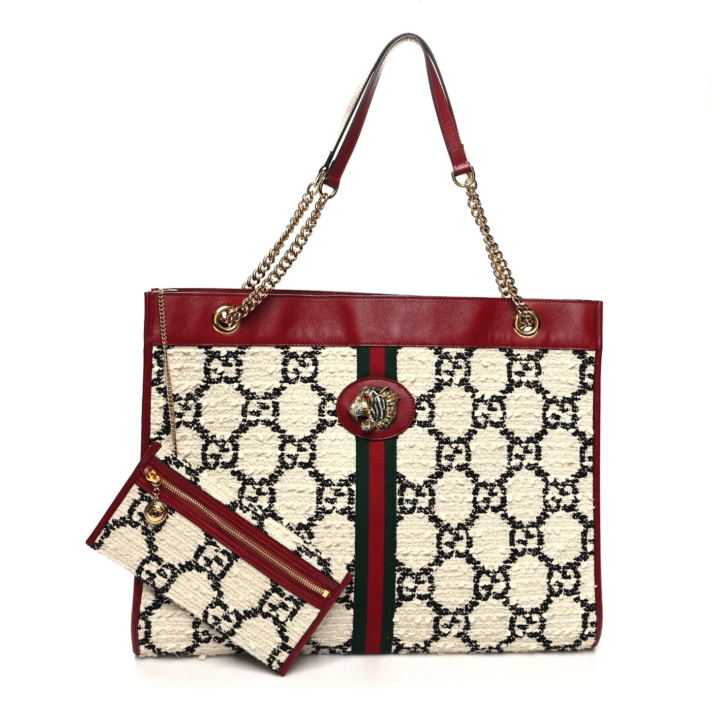 Tweed GG Monogram Large Rajah Chain Tote White Black Romantic Cherry