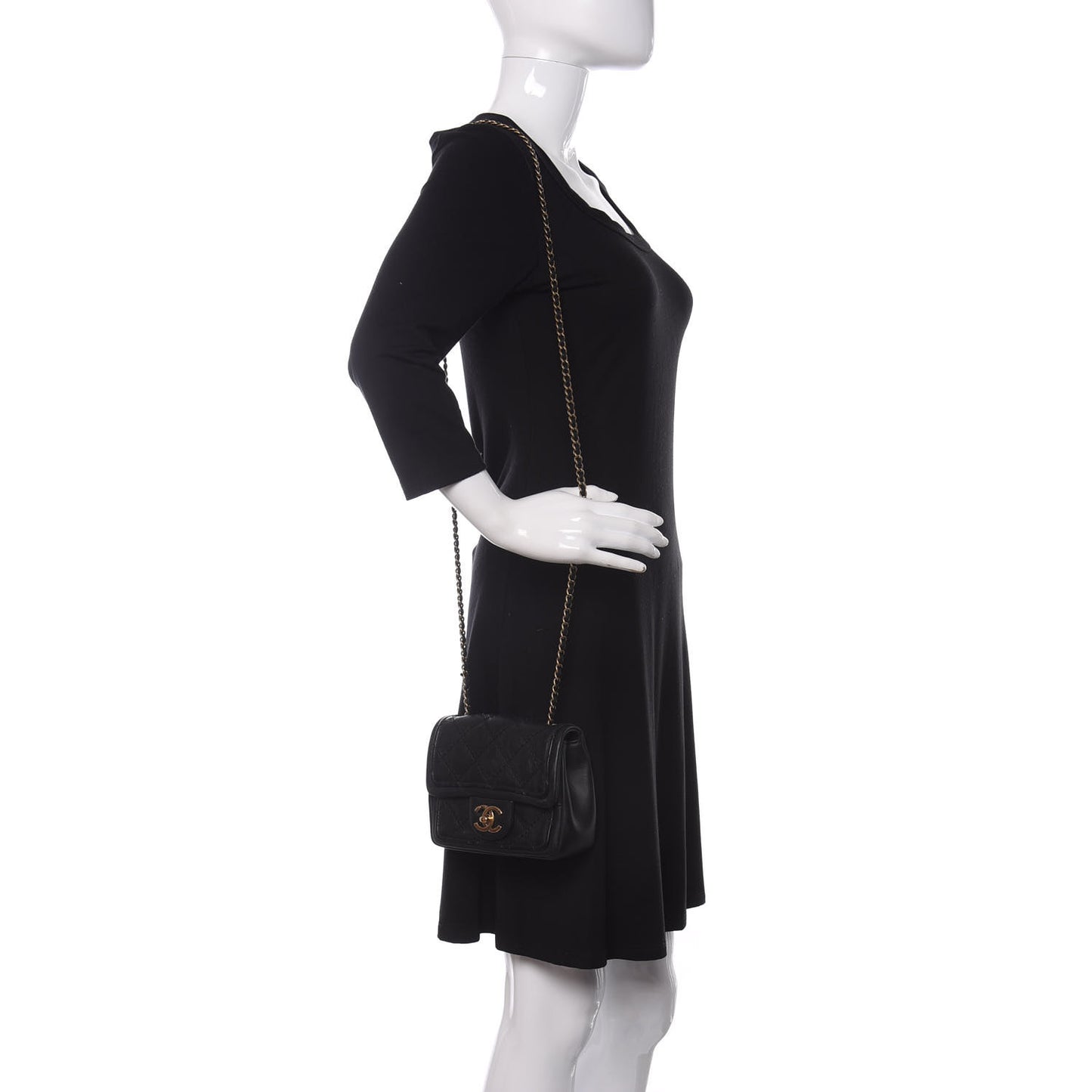 Calfskin Quilted Sheriff's Star Mini Square Flap Black