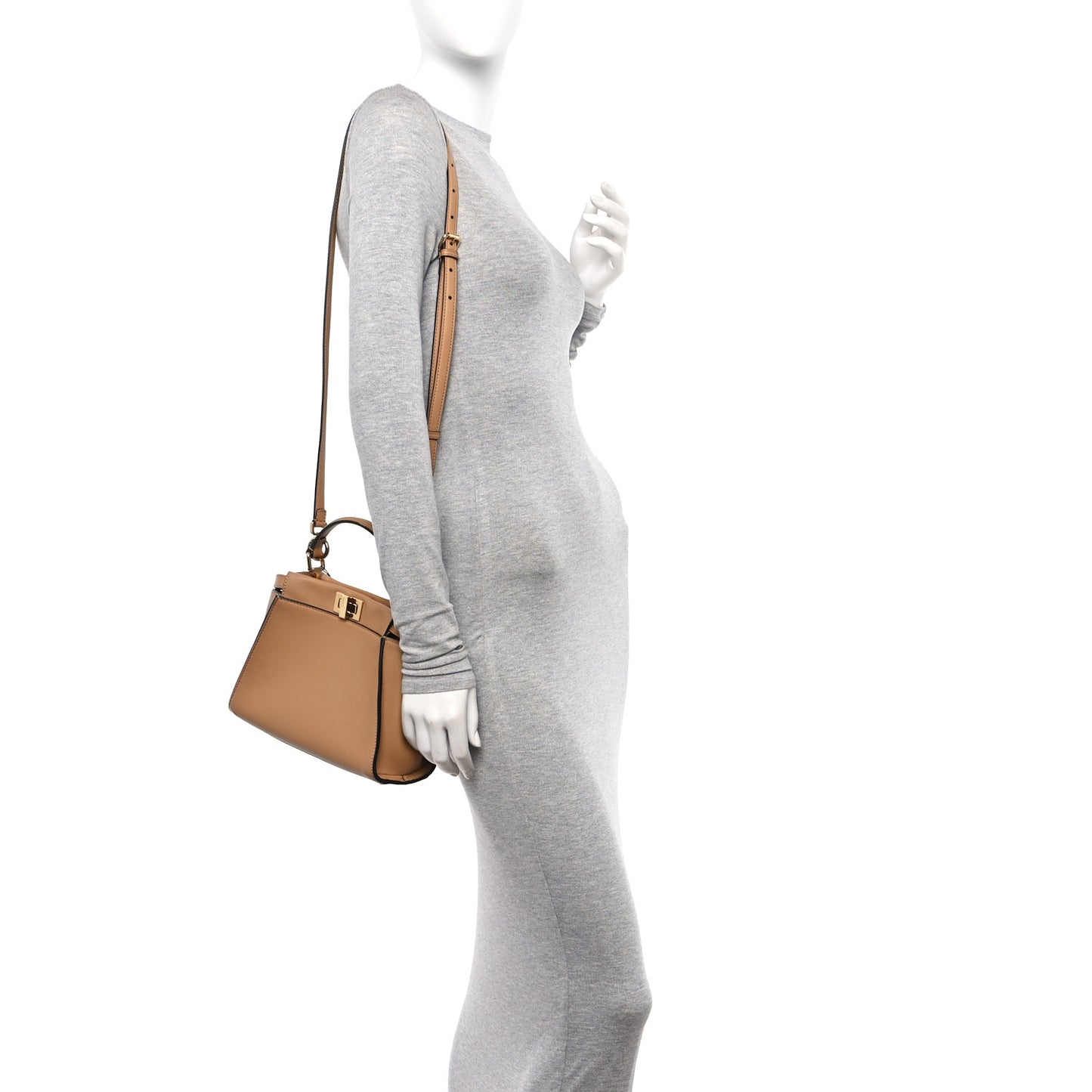 Vitello Seta Nappa FF Embossed Mini Peekaboo Iconic Satchel Miele Scuro