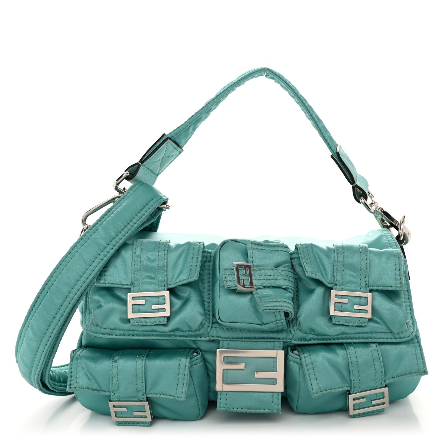 Fendi Econyl Cuoio Romano Multipocket Baguette Turquoise 1 of 13