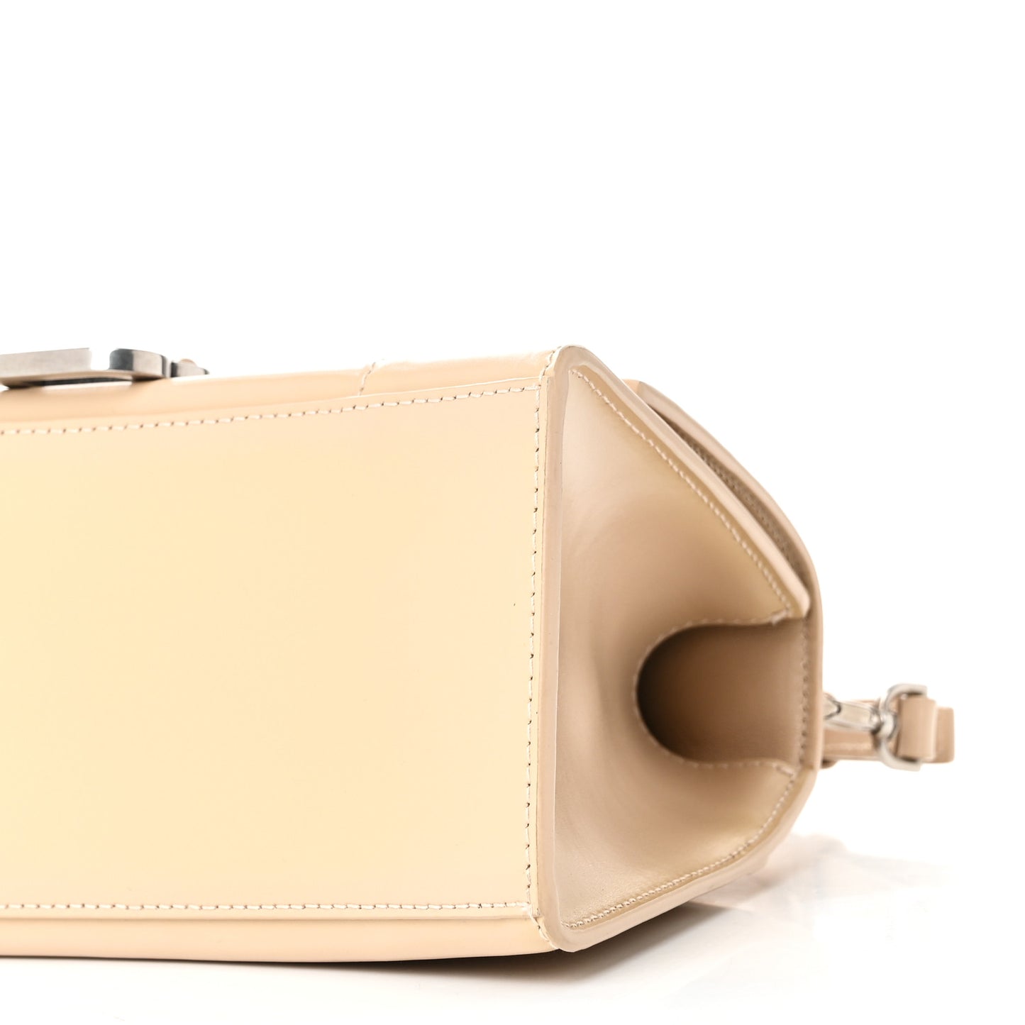 Shiny Box Calfskin Small Hourglass Top Handle Bag Light Beige