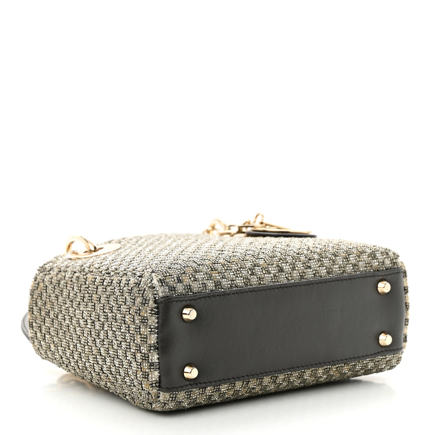 Calfskin Beaded Checkered Mini Lady Dior Grey White