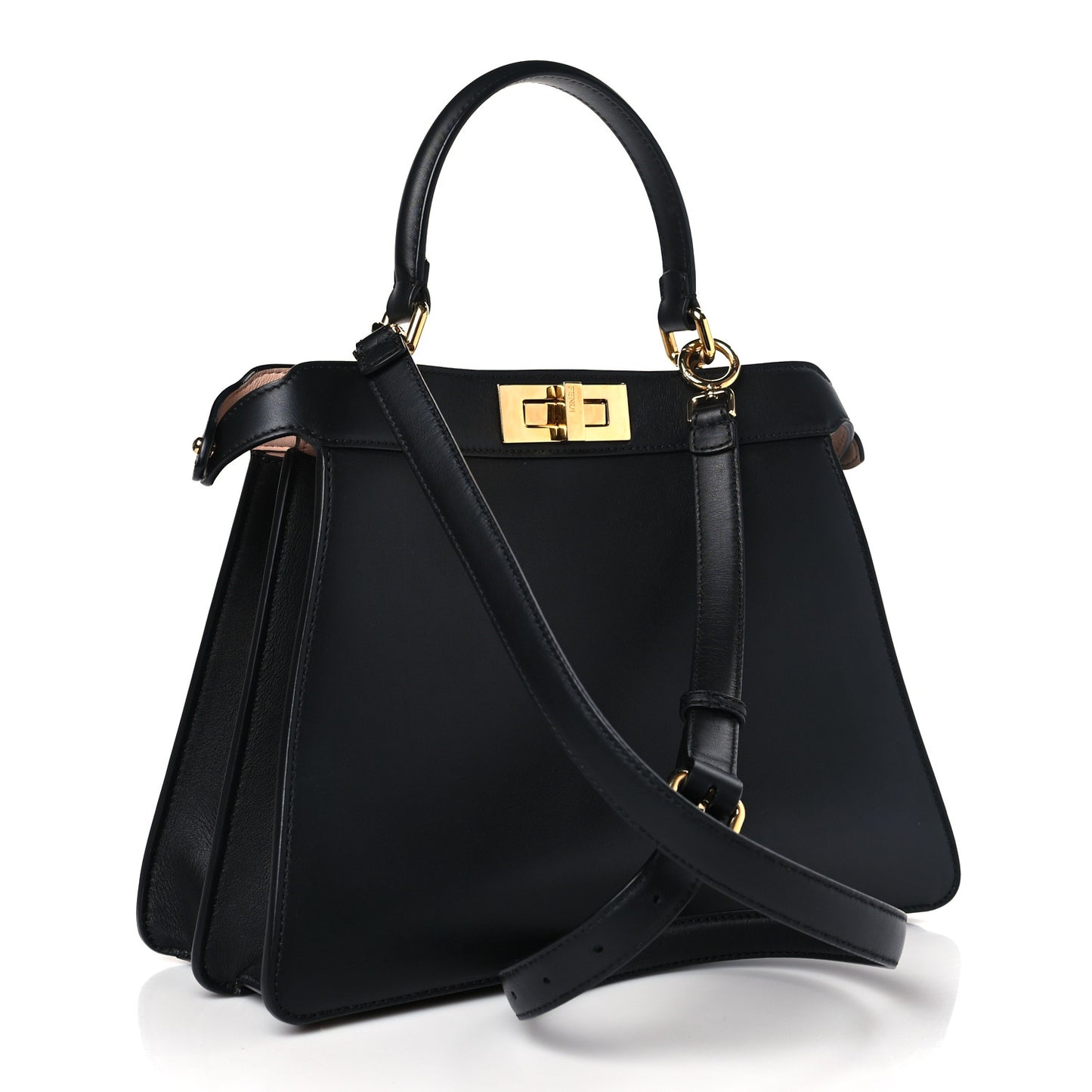 Vitello Seta Shiny Nappa Medium Peekaboo I SEE U Satchel Black Light Rose