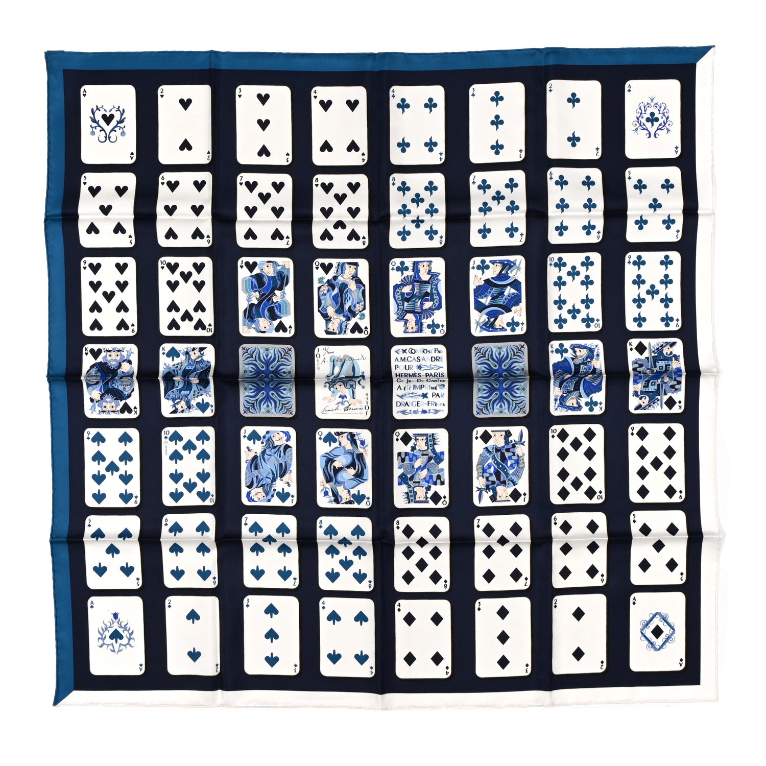 Hermes Silk Jeu de Cartes Scarf 90 Marine White Petrole 1878427