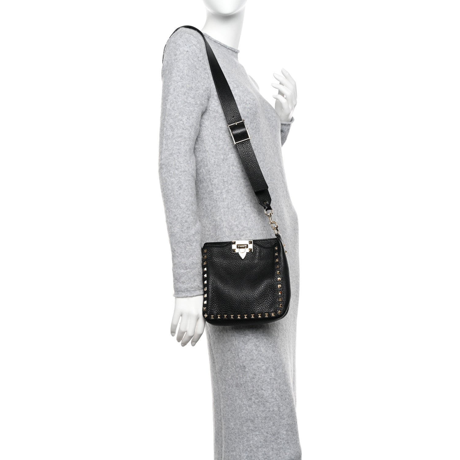Valentino Garavani Pebbled Calfskin Mini Rockstud Flip-Lock Messenger Bag Black 2 of 9