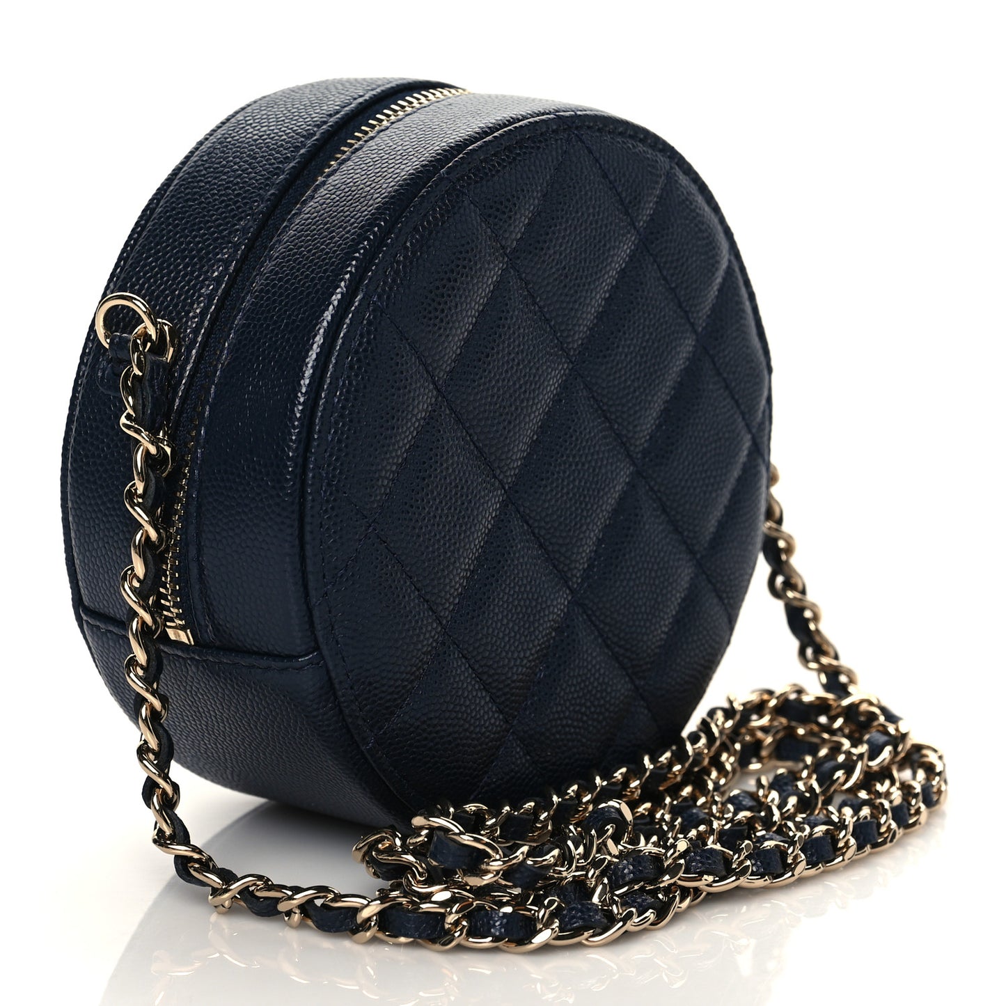 Caviar Quilted Gripoix CC Round Clutch With Chain Navy