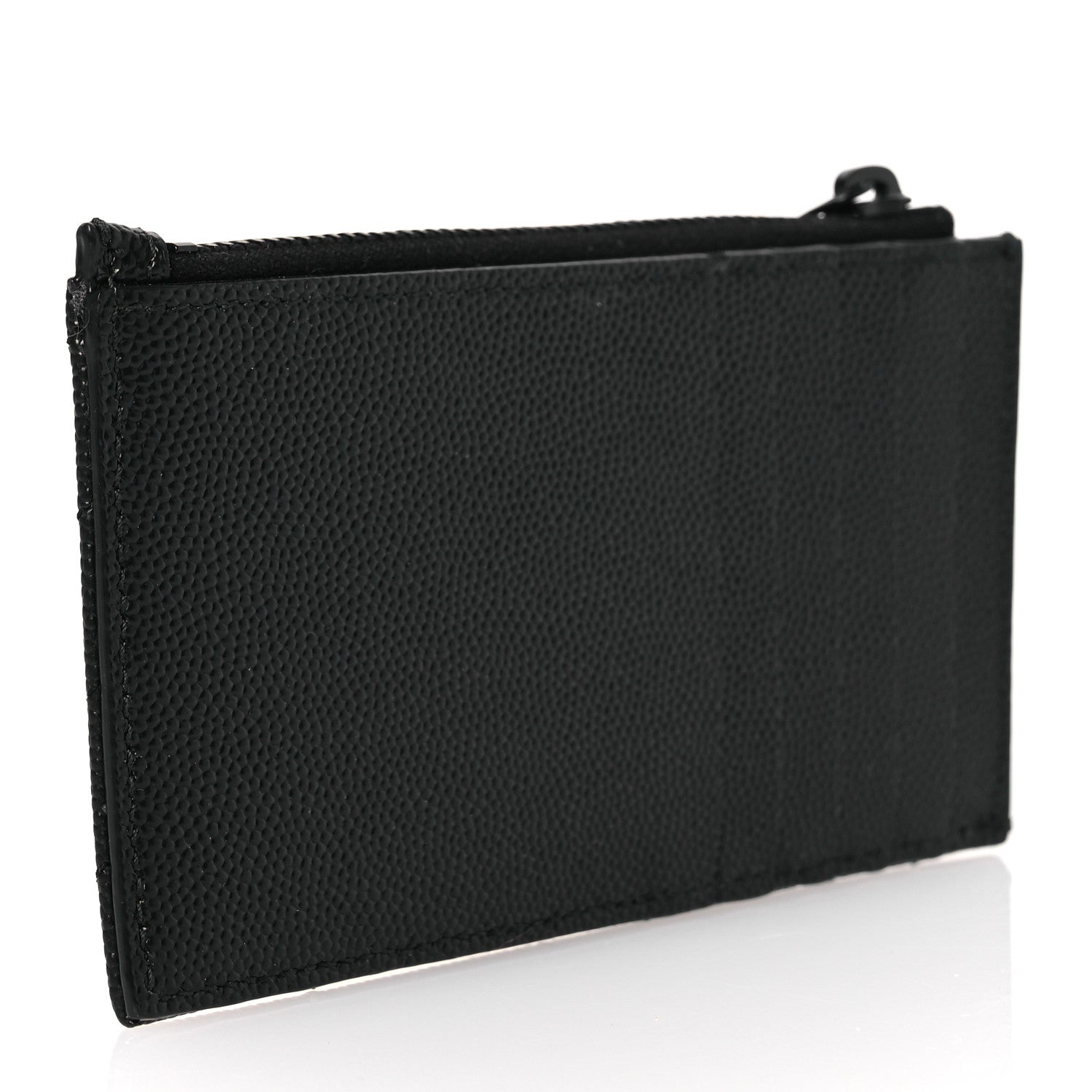 Saint Laurent Grain De Poudre Matelasse Chevron Monogram Fragments Zippered Card Case Black 3 of 8