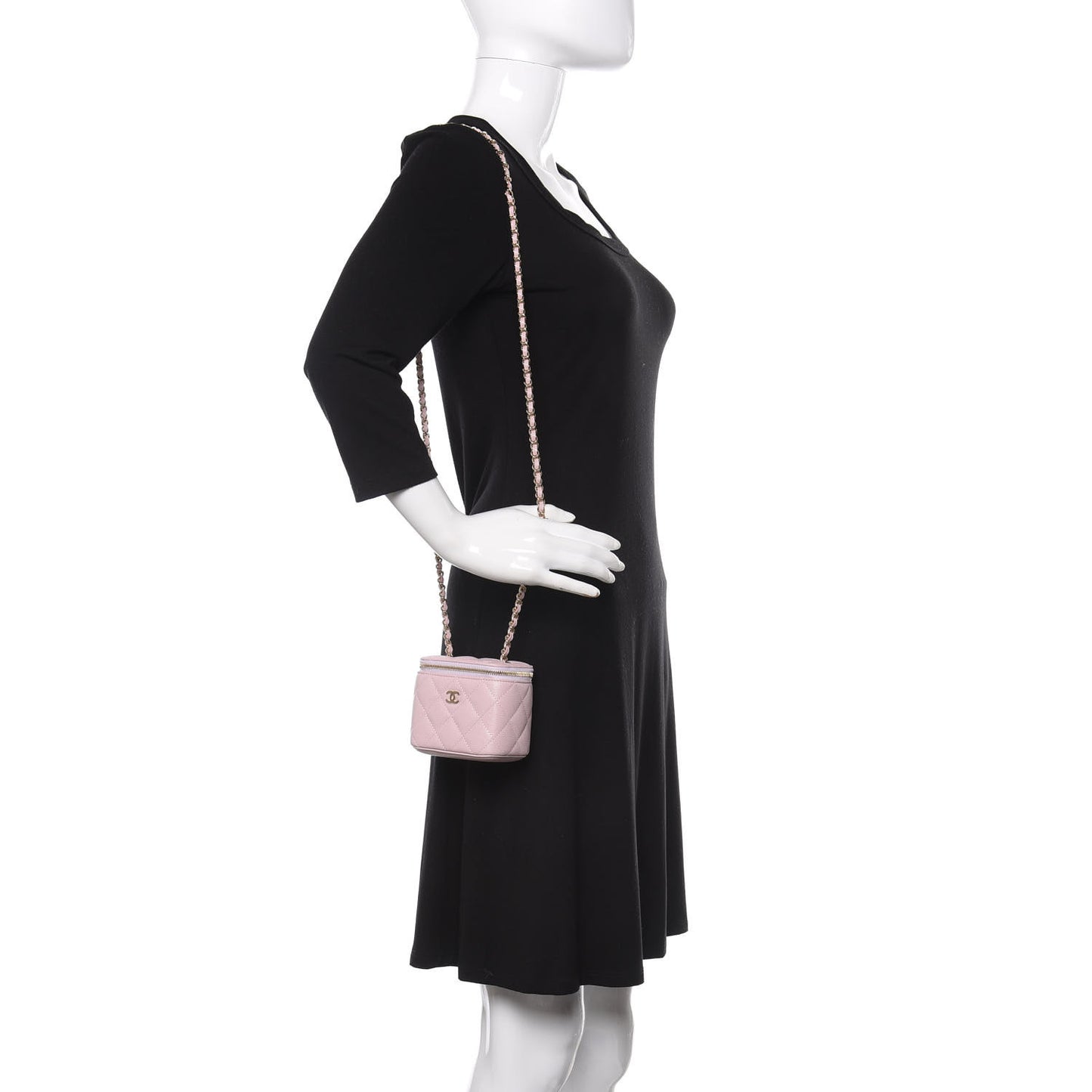 Caviar Quilted Mini Vanity Case With Chain Light Pink