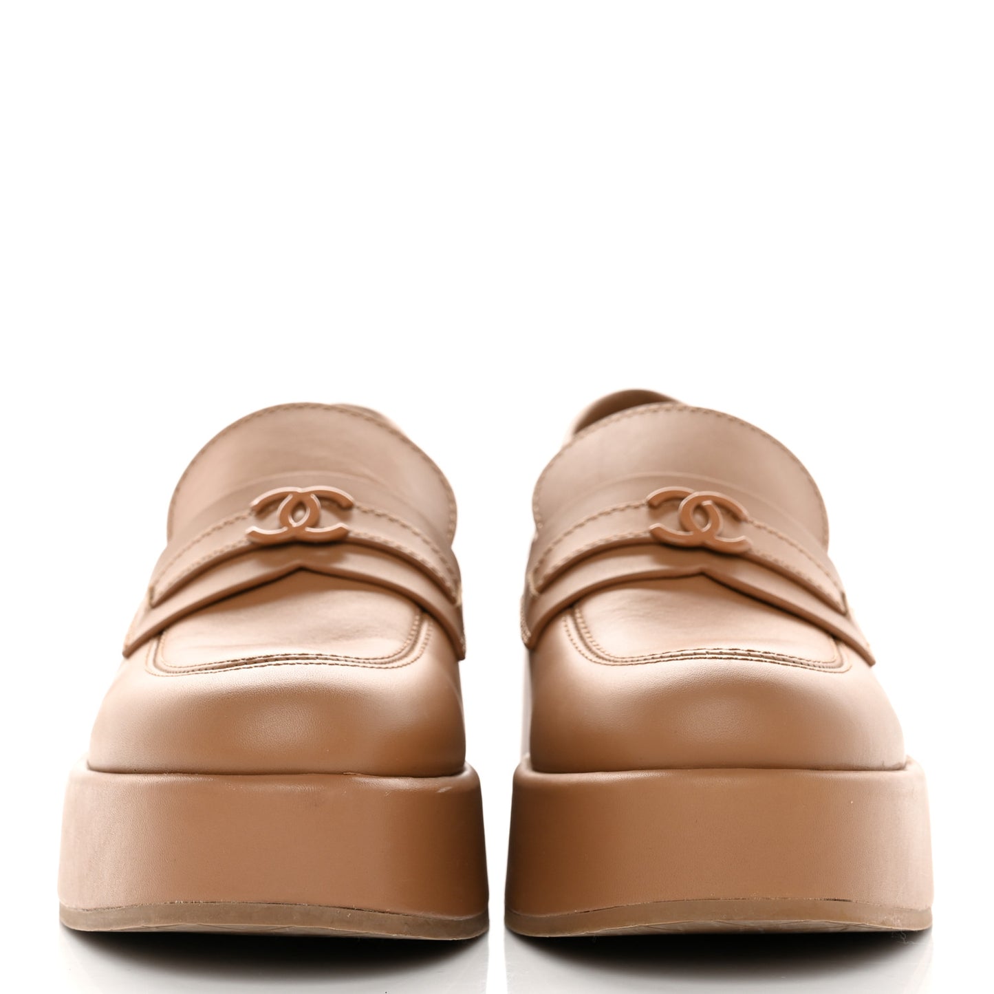 Calfskin CC Platform Loafers 38 Beige