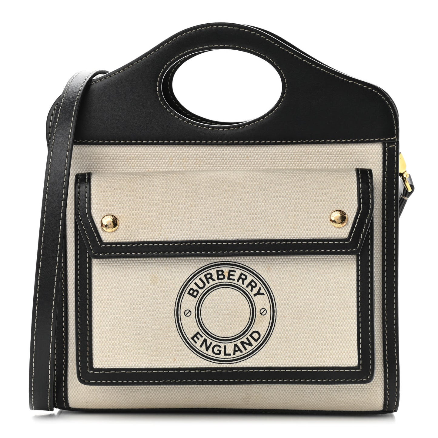 Canvas Smooth Calfskin Two Tone Mini Pocket Bag Black