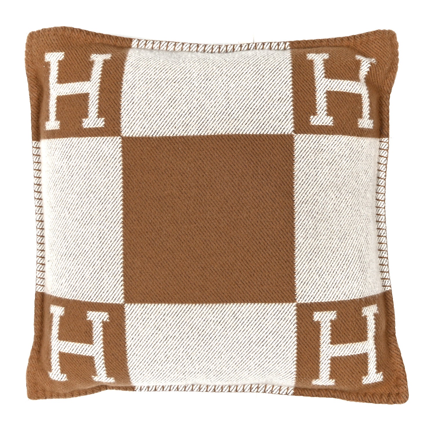 HERMES クッション　タッタソール Hermes Wool Cashmere Avalon Pillow PM Ecru Camel 1861363