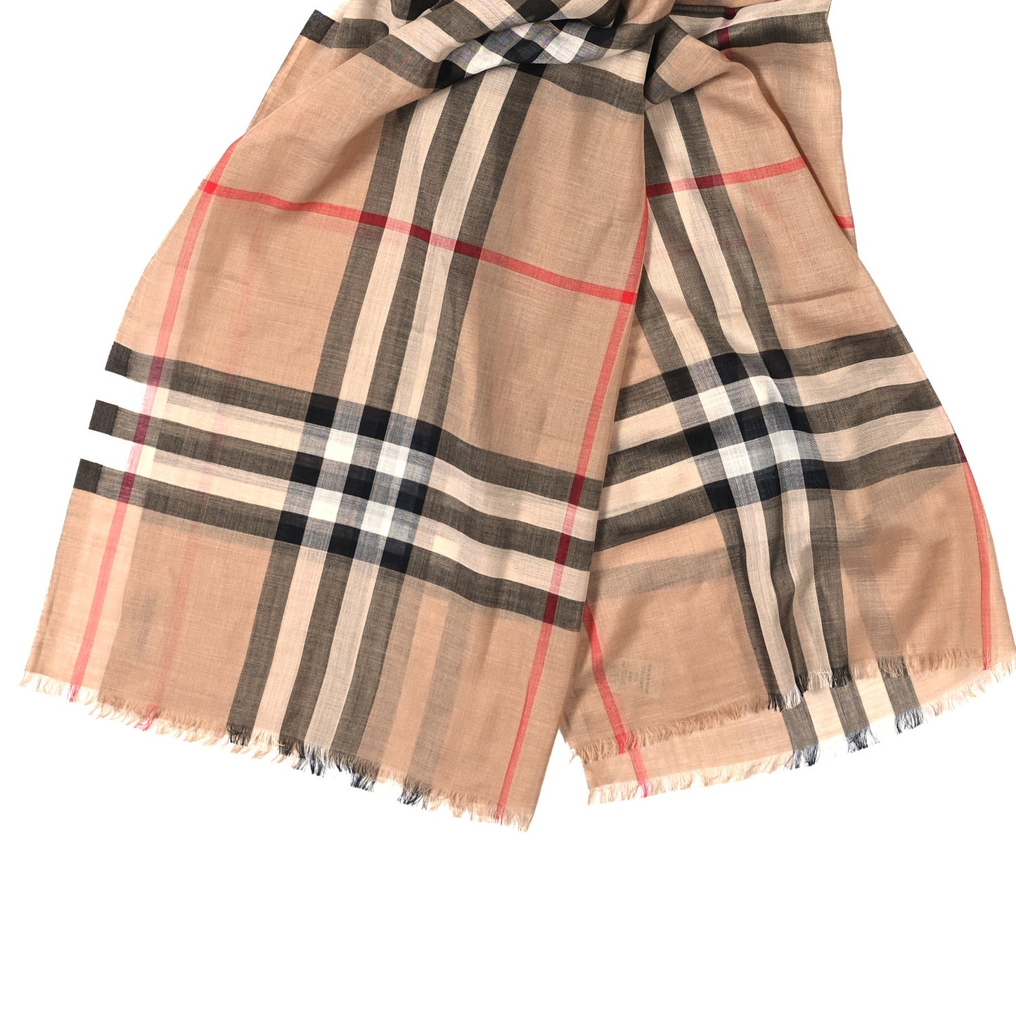 Wool Silk Gauze Giant Check Lightweight Scarf Archive Beige