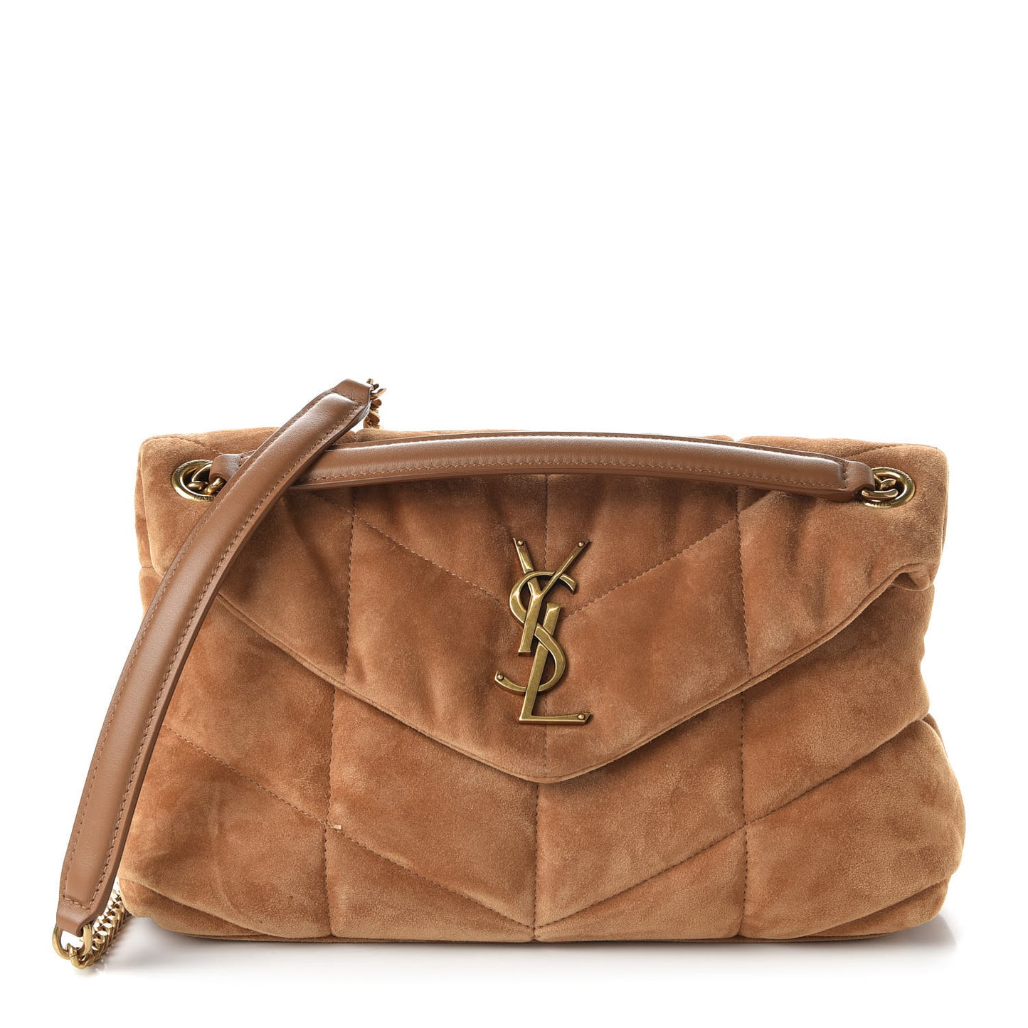 Suede Calfskin Quilted Small Loulou Puffer Monogram Chain Satchel Cinnamon
