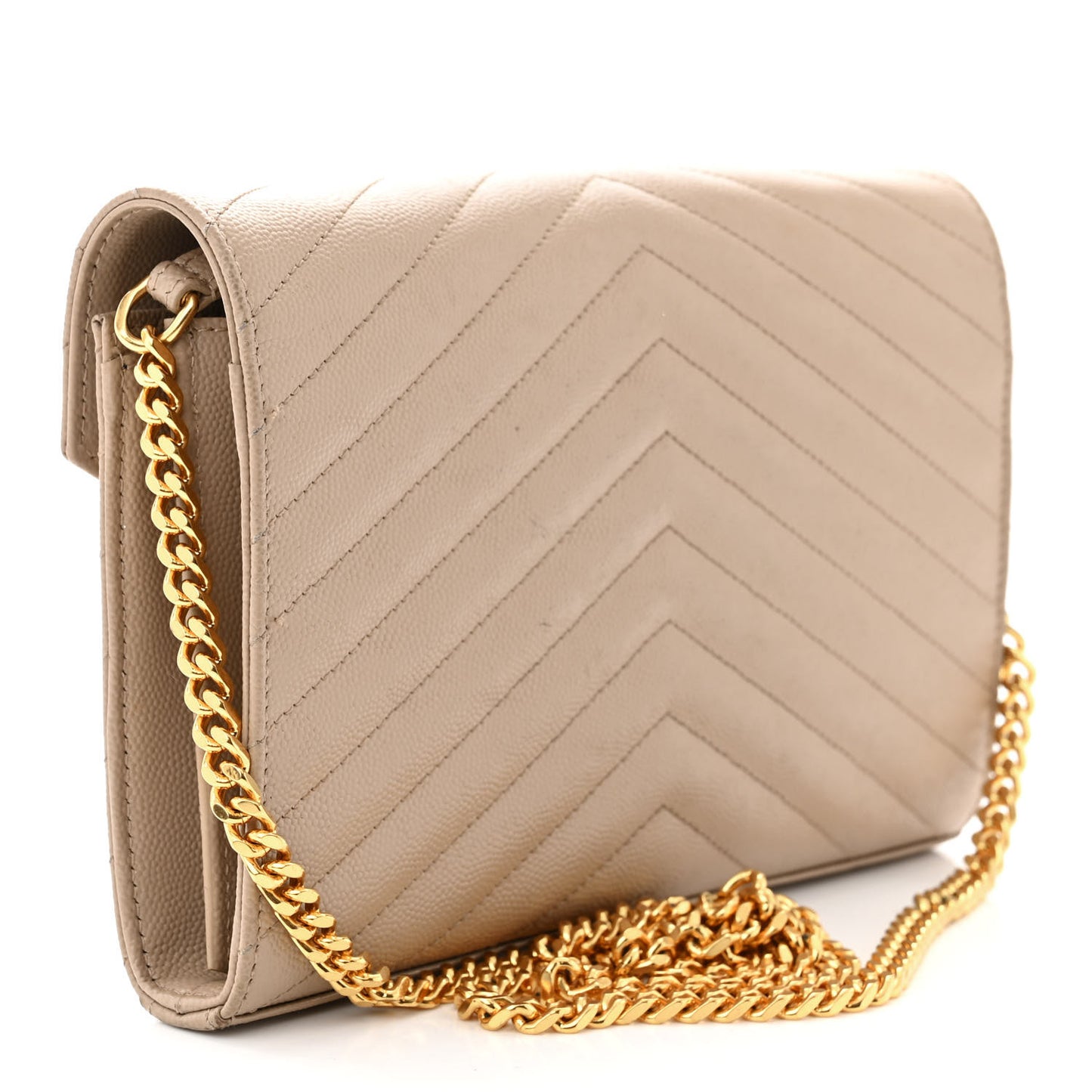 Grain De Poudre Matelasse Chevron Monogram Chain Wallet Dark Beige