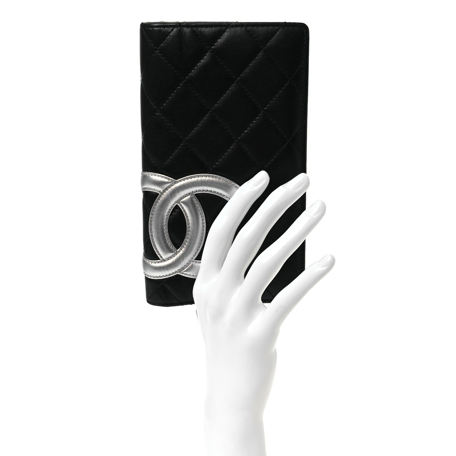 Chanel Calfskin Quilted Cambon Yen Wallet Black Silver 2 of 11