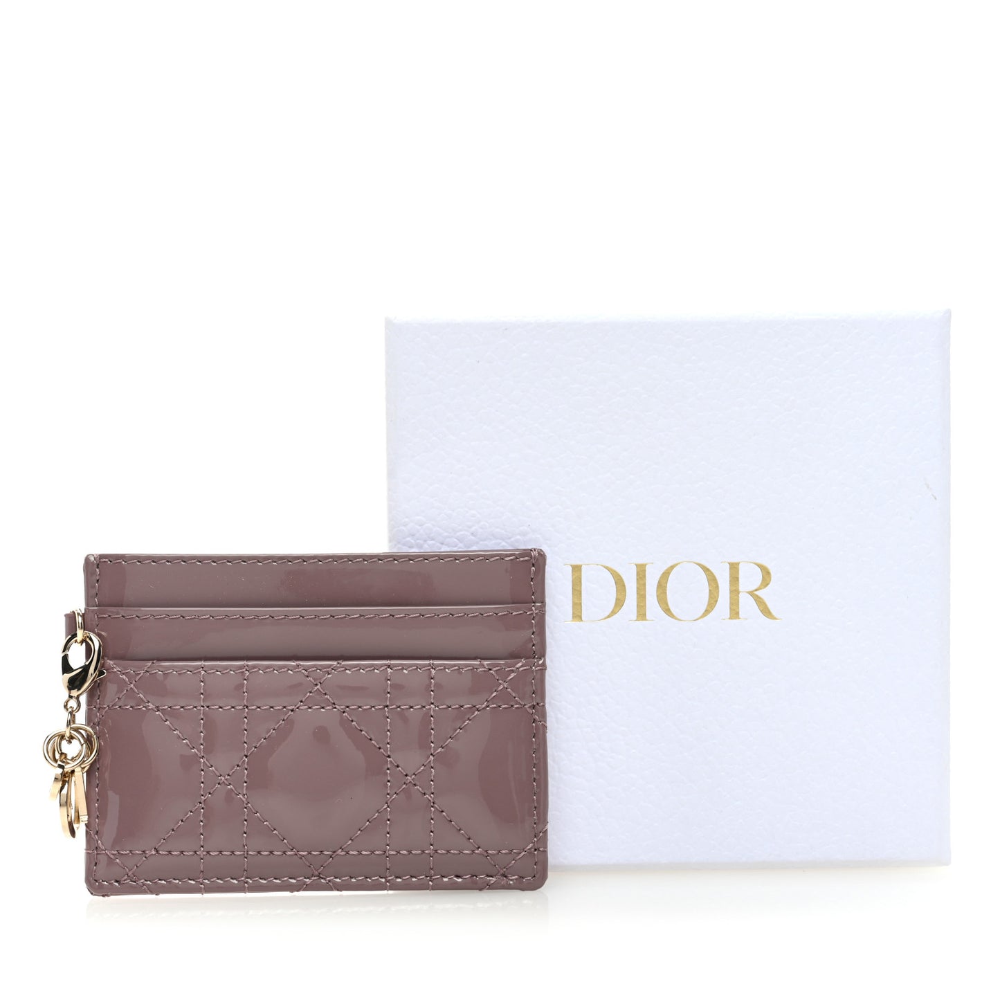 Patent Cannage Lady Dior Five-Slots Card Holder Pink Peony