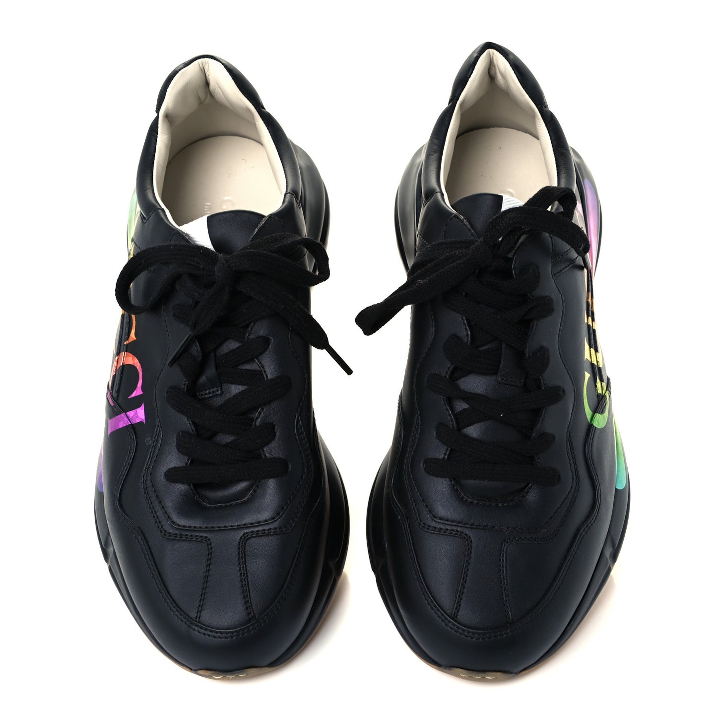 Calfskin Iridescent Logo Mens Rhyton Sneakers 7.5 Black