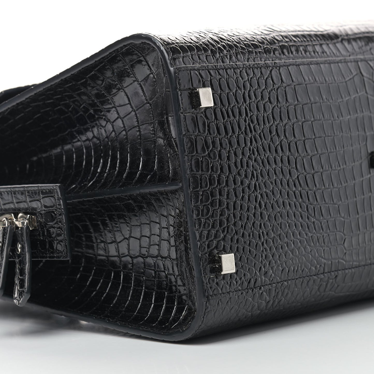 Croc Calfskin Embossed Medium Uptown Tote Black