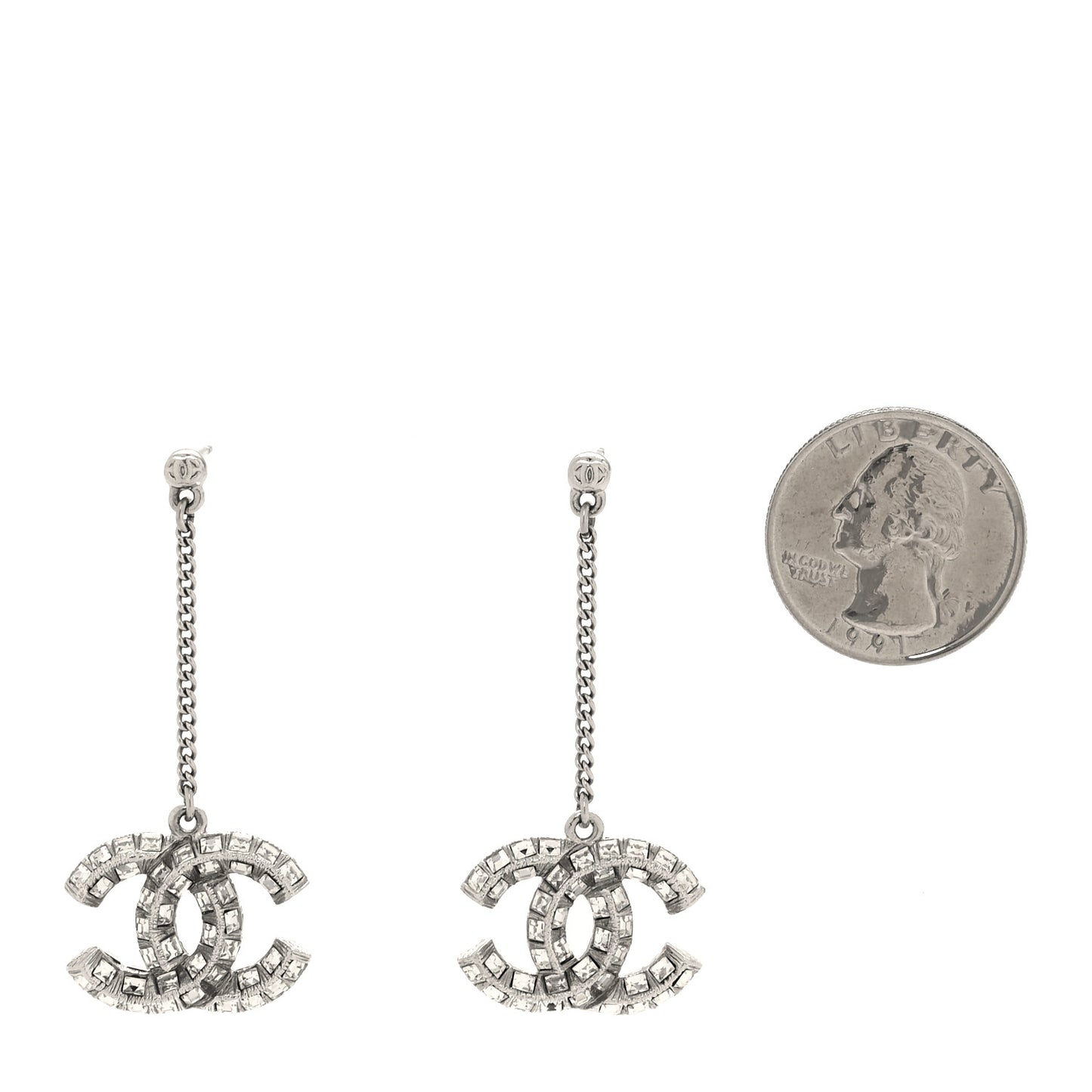 Baguette Crystal CC Drop Earrings Silver