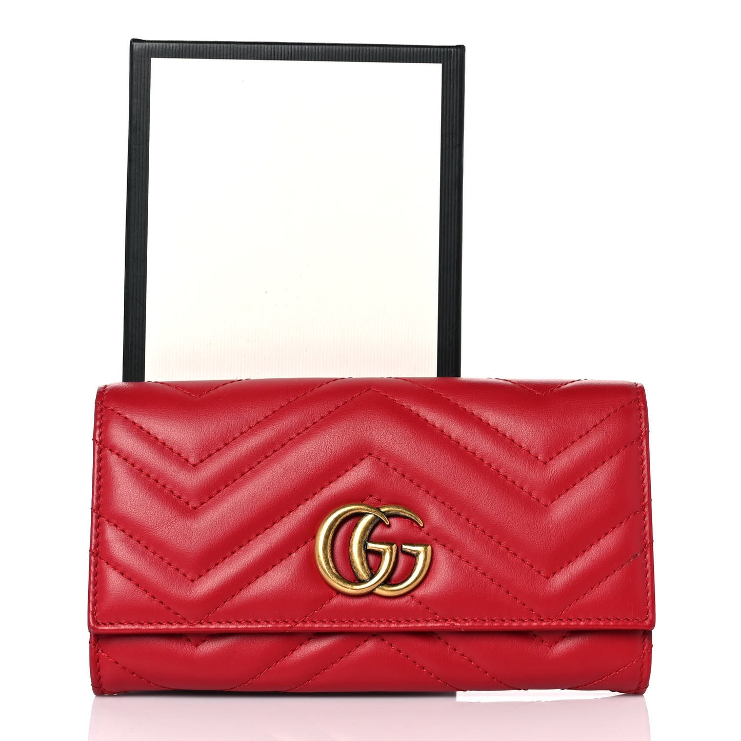 Calfskin Matelasse GG Marmont Continental Wallet Hibiscus Red
