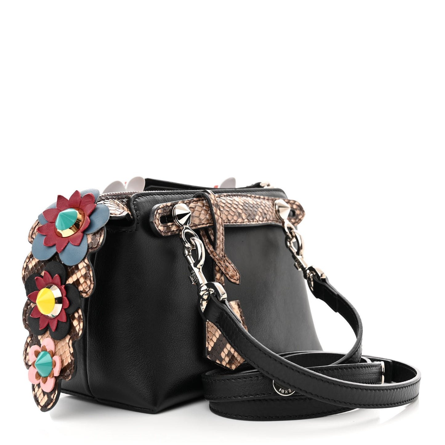 Vitello Dolce Snakeskin Nappa Croc Tail Flowerland Studded Mini By The Way Boston Bag Black Natural Multicolor
