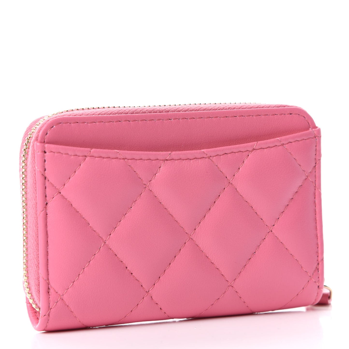 Lambskin Quilted Zip Around Coin Purse Wallet Pink Yellow