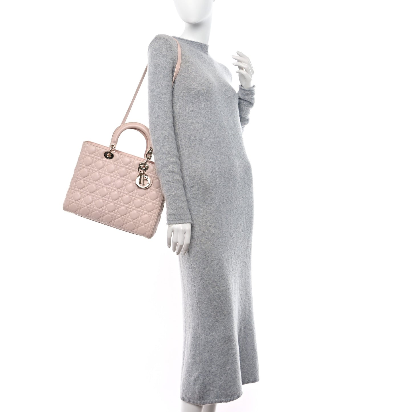 CHRISTIAN DIOR Lambskin Cannage Large Lady Dior Light Pink