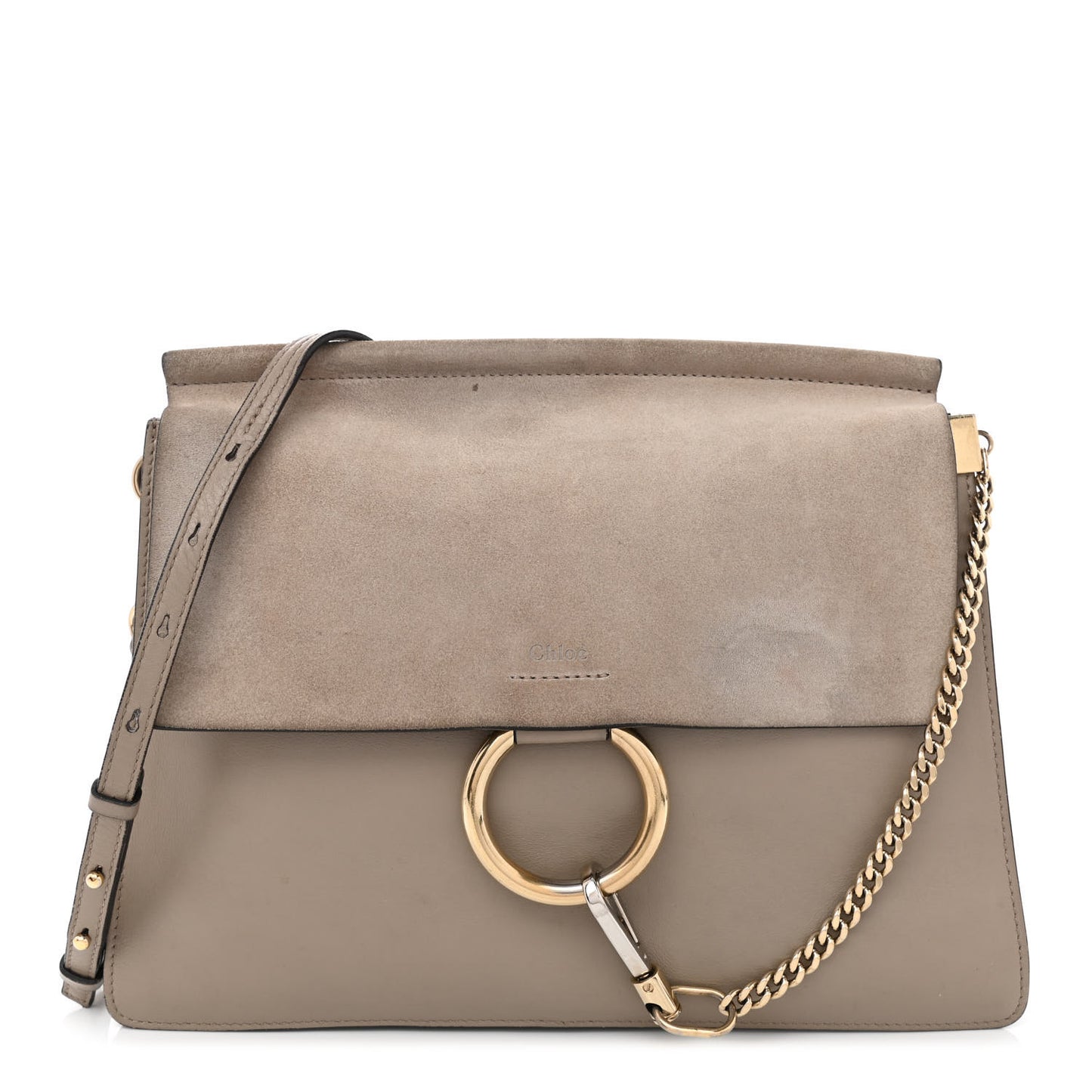 Calfskin Suede Medium Faye Shoulder Bag Motty Grey