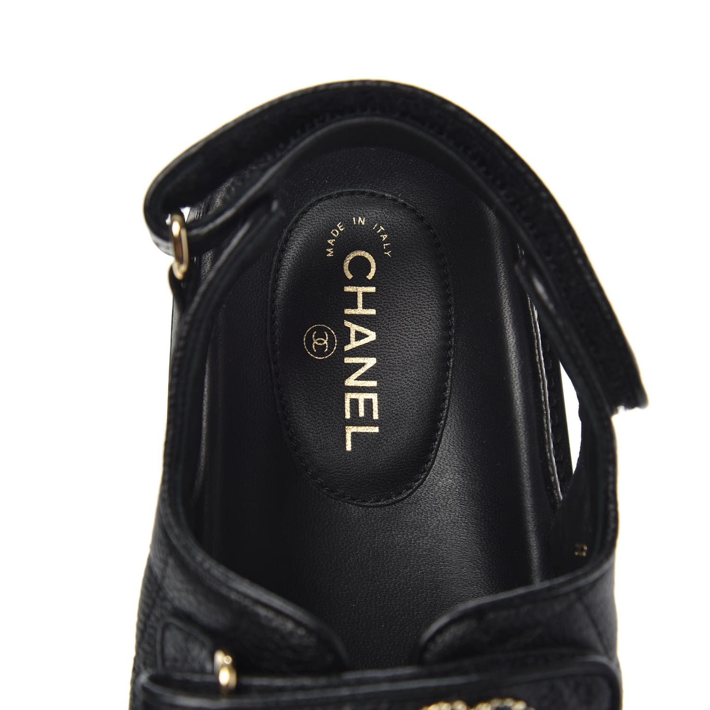 Grained Calfskin Velcro Dad Sandals 38 Black