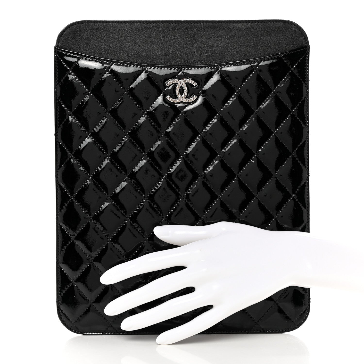 Chanel Patent Quilted Brilliant iPad Case Black 2 of 9