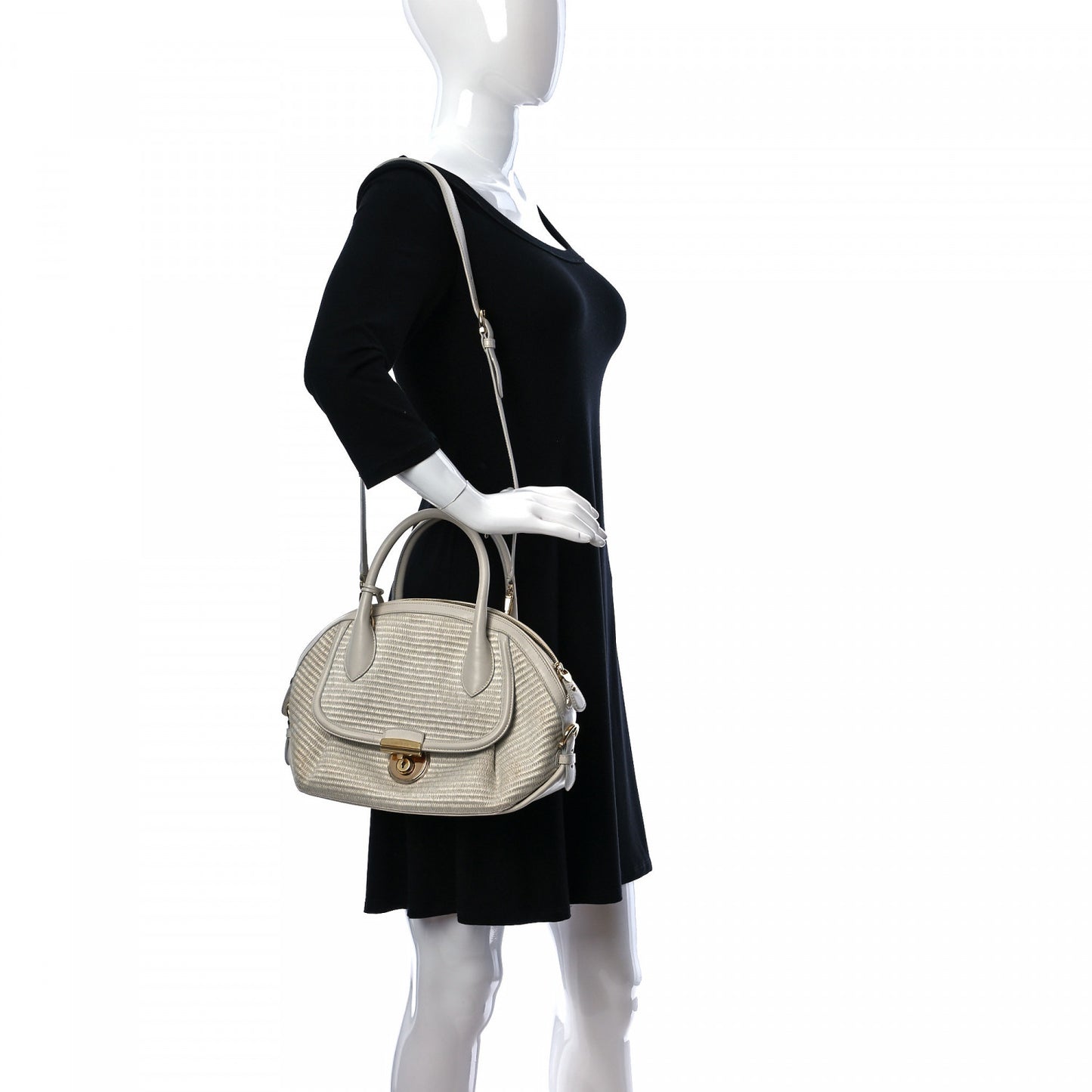 Straw Calfskin Fiamma Bag Beige