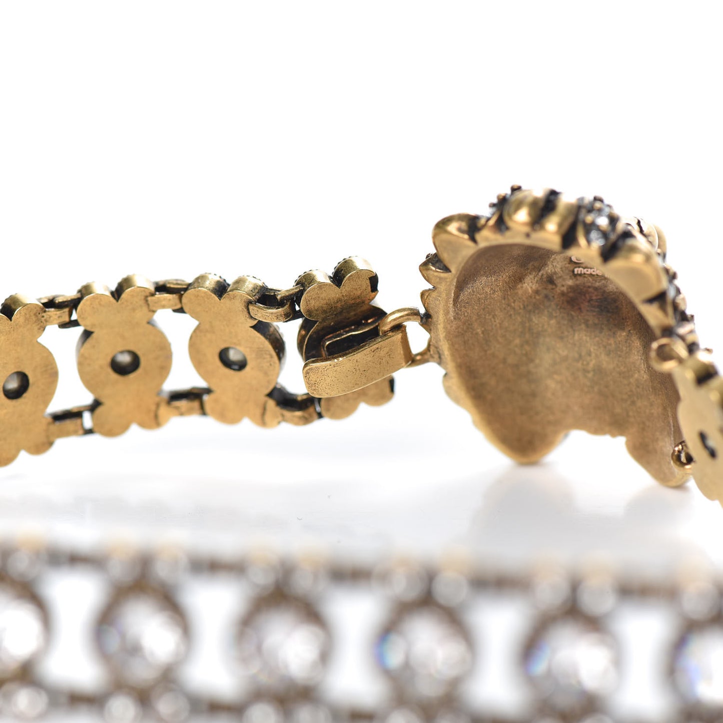 Metal Crystal Lion Head Choker Necklace Aged Gold
