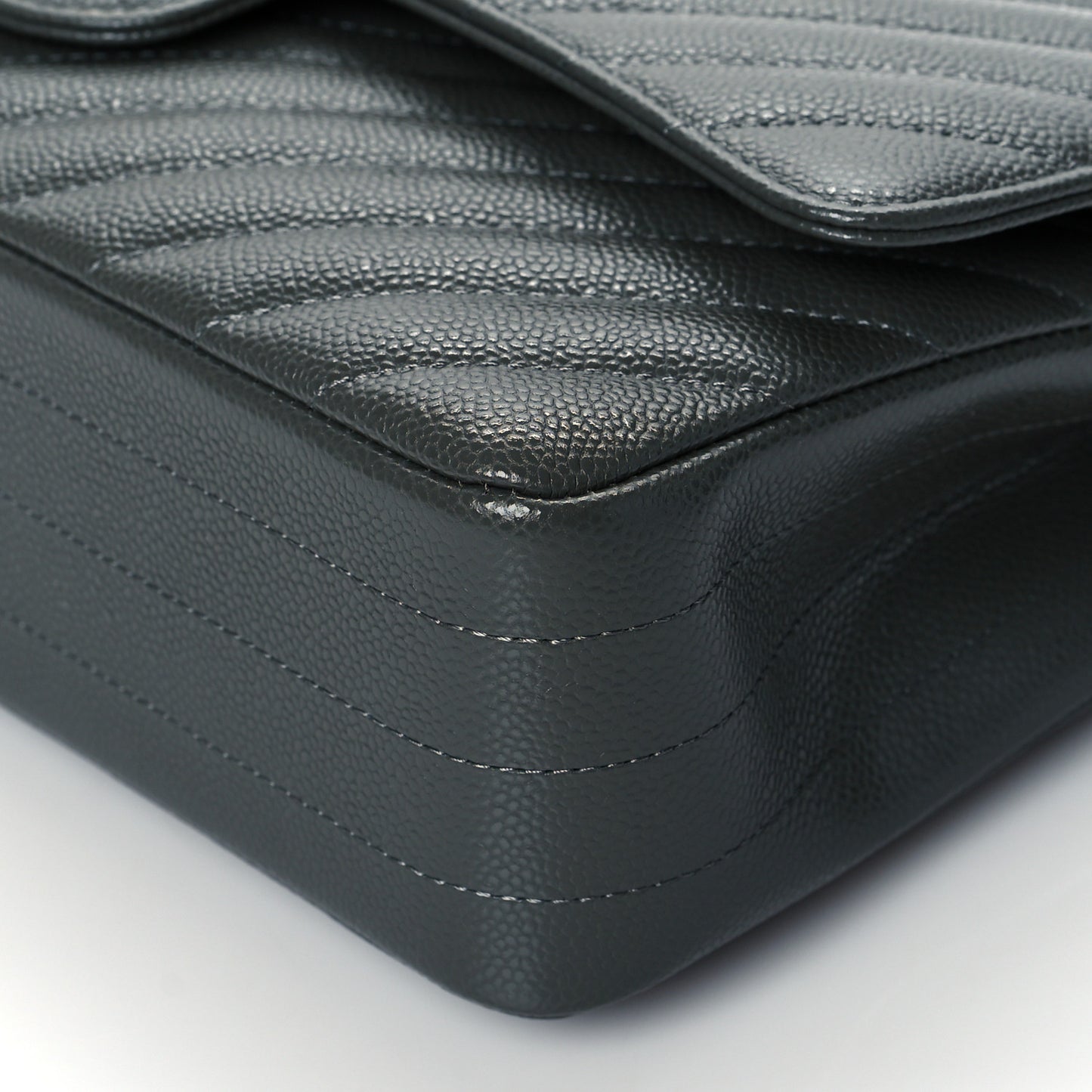 Caviar Chevron Quilted Medium Double Flap Dark Grey