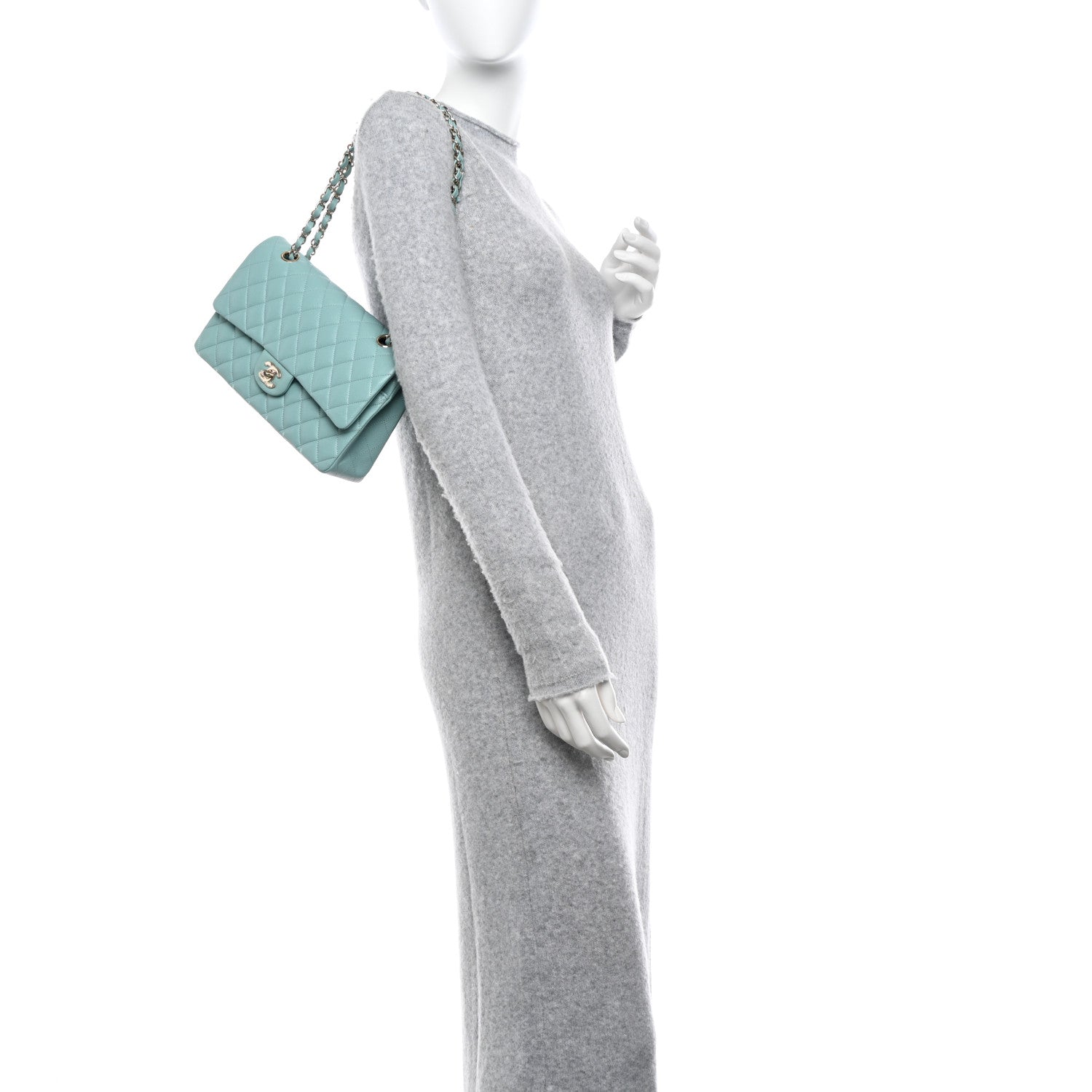 Chanel Caviar Quilted Medium Double Flap Light Blue 2 of 10