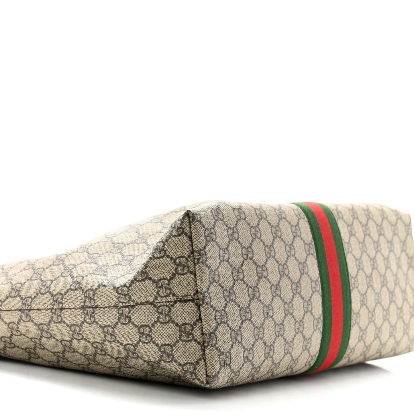 GG Supreme Monogram Textured Calfskin Web Medium Ophidia Shopping Tote Beige Ebony New Acero