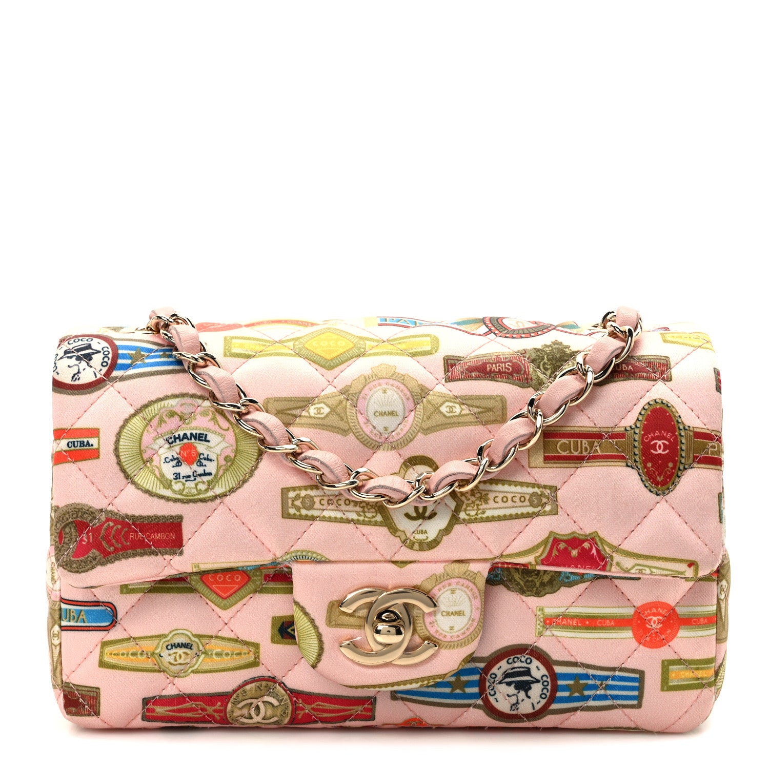 Chanel Satin Paris Cuba Cigare Print Mini Flap Pink 1572844