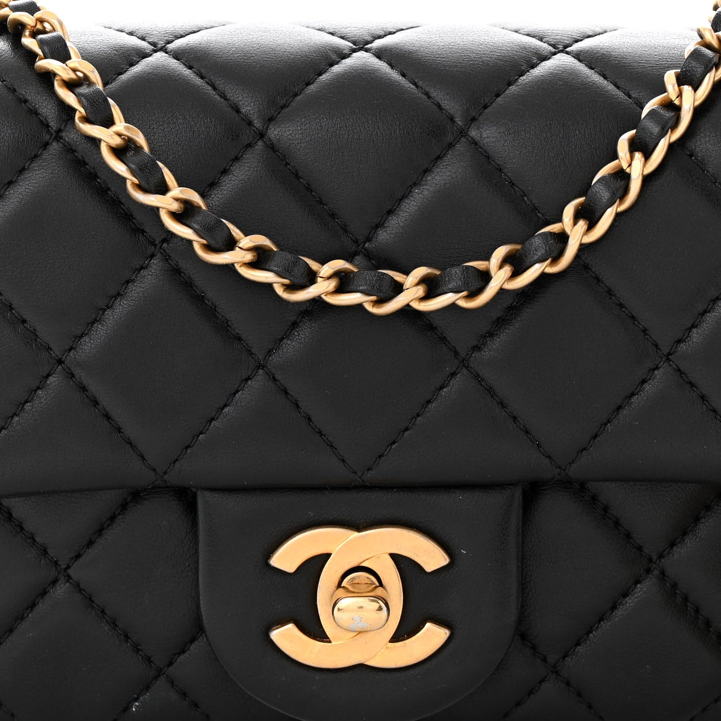 Lambskin Quilted Mini Rectangular Pearl Crush Flap Black
