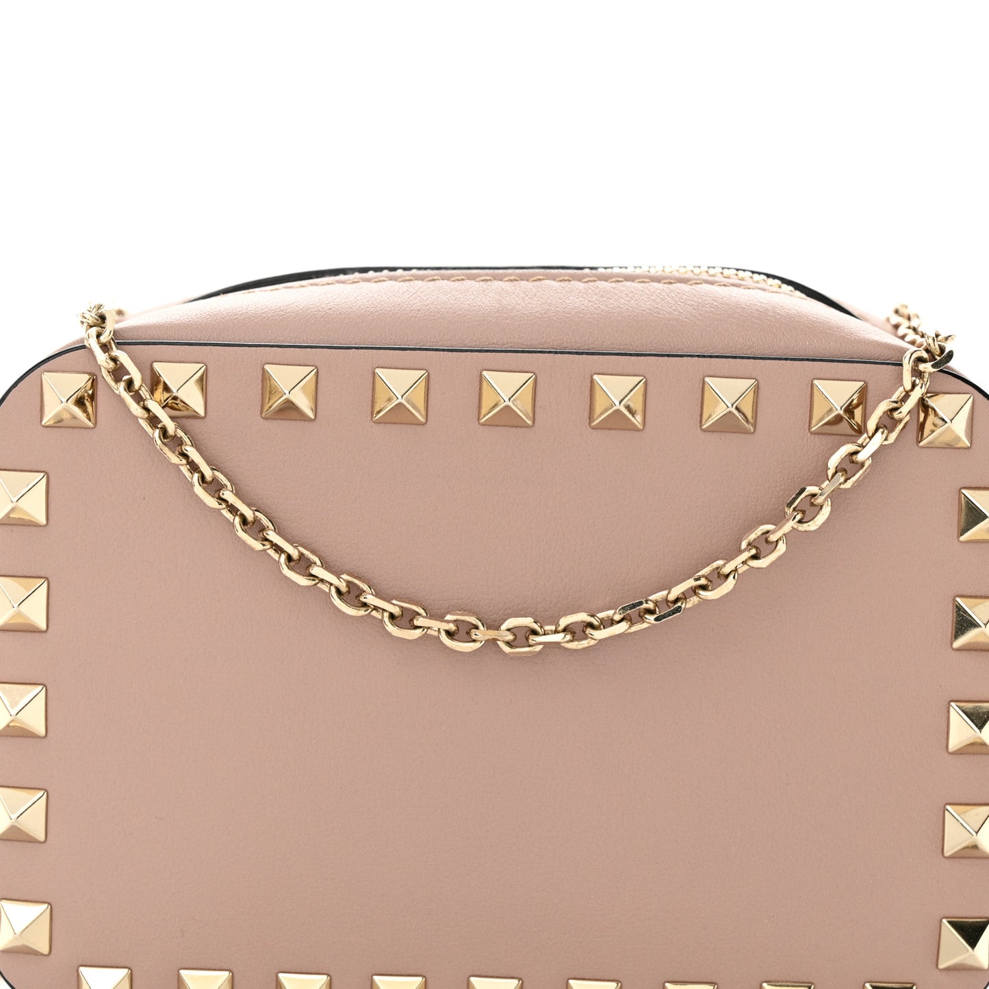 Calfskin Small Rockstud Chain Camera Crossbody Bag Poudre
