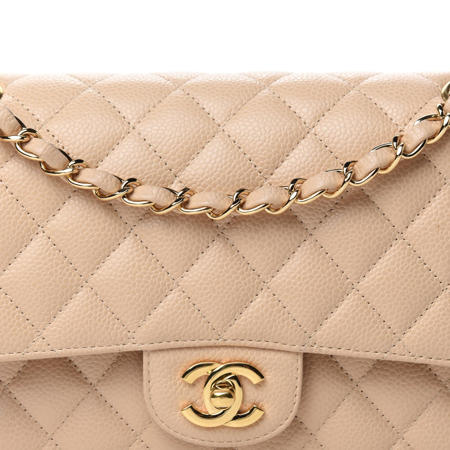 Caviar Quilted Medium Double Flap Beige Clair