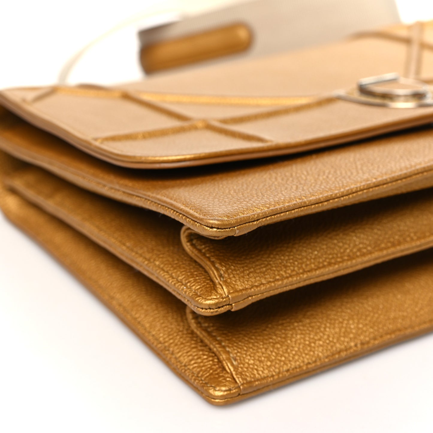 Metallic Grained Calfskin Diorama Satchel Gold