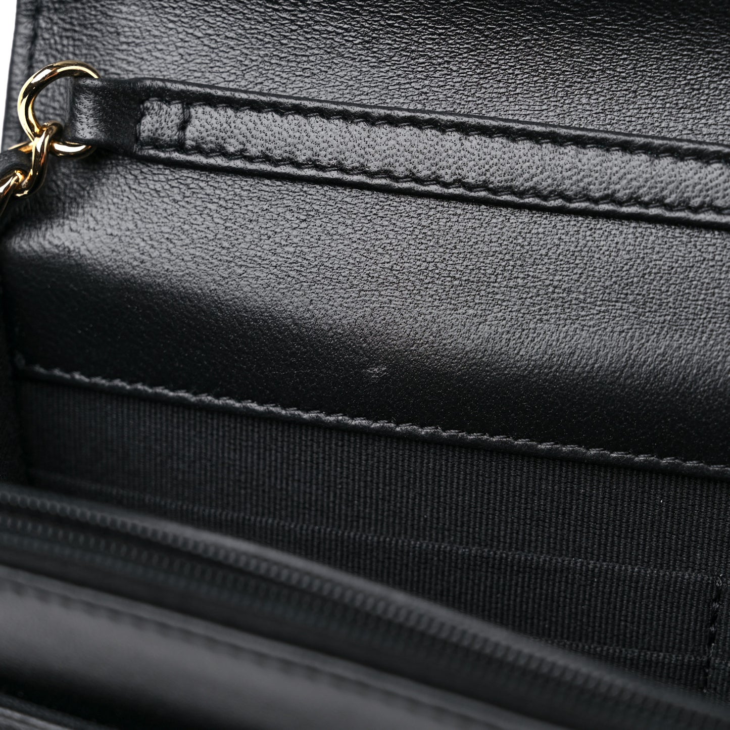 Lambskin Quilted Enamel CC Wallet on Chain WOC Black