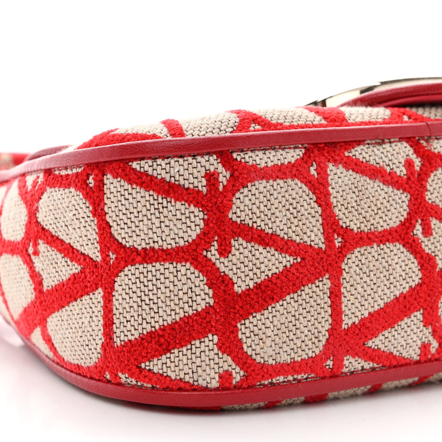 Valentino Garavani Toile Iconographe Goatskin Vlogo Small Loco Hobo Bag Natural Rosso Valentino 9 of 10